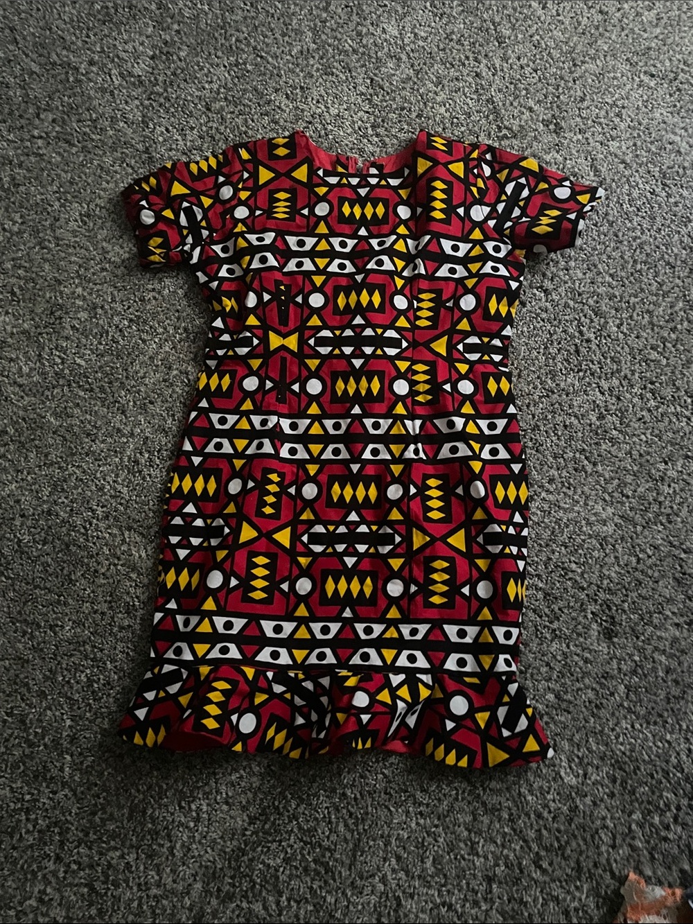 Kids Geometric Print Dress in Red, Yellow & Black